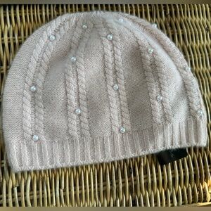 NWT mauve pink embellished pearl beanie and gloves COQUETTE forte cashmere